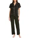 Flora By Flora Nikrooz 2pc Solid Shadow Stripe Jacquard Pajama Set In Black