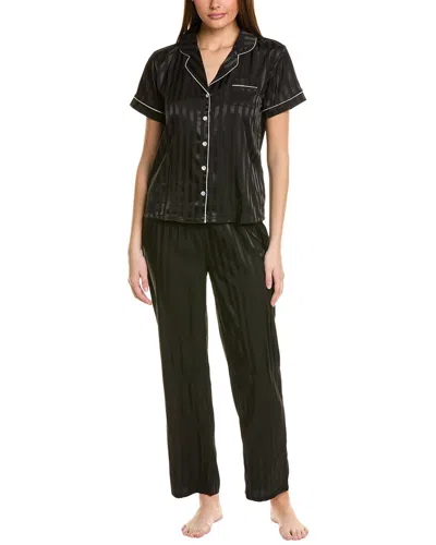 Flora By Flora Nikrooz 2pc Solid Shadow Stripe Jacquard Pajama Set In Black