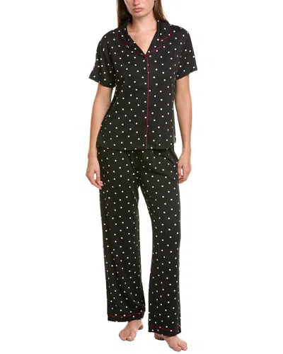 Flora By Flora Nikrooz 3pc Printed Knit Shirt, Short, & Pant Set In Black