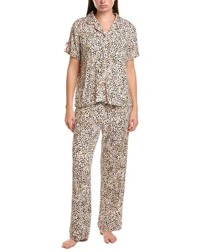 Flora By Flora Nikrooz 3pc Printed Knit Shirt, Short, & Pant Set In Gray