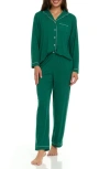 Flora By Flora Nikrooz Women's Annie 2 Piece Notch Long Sleeve Top And Knit Pants Pajama Set In Green