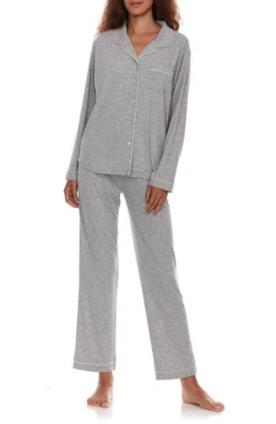 Flora By Flora Nikrooz Annie Long Sleeve & Pants 2-piece Pajama Set In Heather Gray