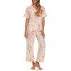 Flora By Flora Nikrooz Annie Short Sleeve & Capri Print Pajamas In Beige