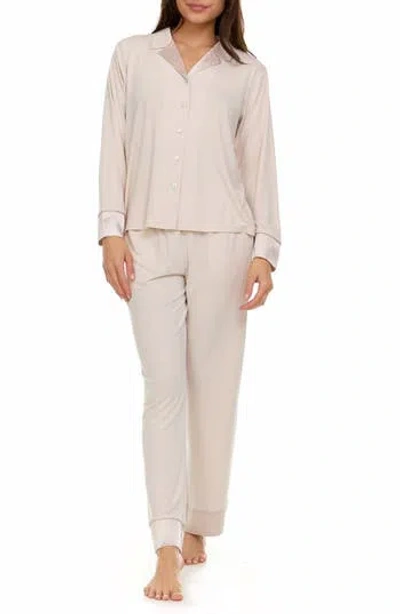 Flora By Flora Nikrooz Cecilia Notch Collar Jacquard Trim Pajamas In Neutral