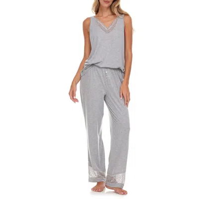 Flora By Flora Nikrooz Franny Lace Trim Tank & Pants Pajamas In Gray