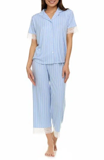 Flora By Flora Nikrooz Janelle Notched Lace Crop Pajamas In Blue
