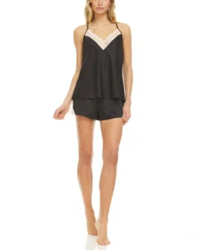 Flora By Flora Nikrooz Kit Heart Lace Cami & Tap Shorts Pajama Set In Black