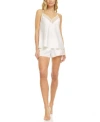 Flora By Flora Nikrooz Kit Heart Lace Charmeuse Wrap Robe Cami Tap Shorts Pajama Set In Ivory