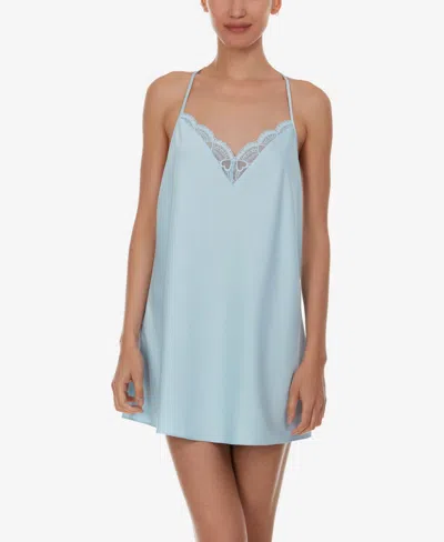 Flora By Flora Nikrooz Kit Matte Heart Lace Chemise Lingerie Nightgown In Blue