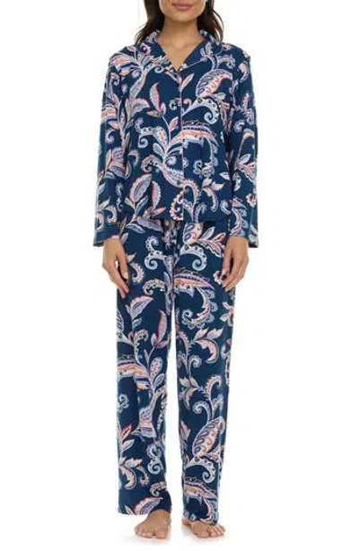 Flora By Flora Nikrooz Lindsey Collared Knit Pajamas In Blue