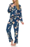 Flora By Flora Nikrooz Lindsey Collared Knit Pajamas In Navy