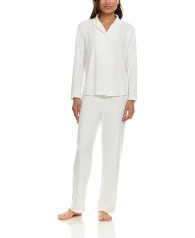 Flora By Flora Nikrooz Women's Addie Printed Velour Long Sleeve Pajama Set In Ivory Animal