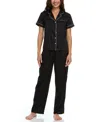 Flora By Flora Nikrooz 2pc Solid Shadow Stripe Jacquard Pajama Set In Black