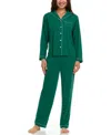 Flora By Flora Nikrooz Women's Annie 2 Piece Notch Long Sleeve Top And Knit Pants Pajama Set In Green