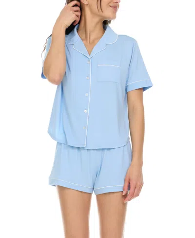 Flora By Flora Nikrooz Women's Annie Button Down Shorty Notch Pajama Set, 2 Piece In Multi