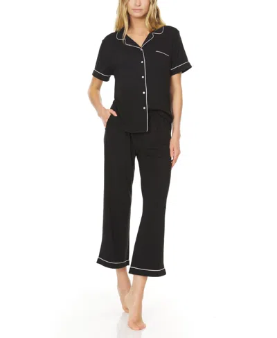 Flora By Flora Nikrooz Women's Annie Notch Top And Capri Pajama 2 Piece Set In Black