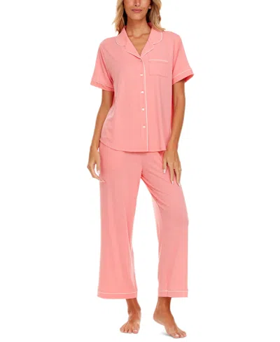 Flora By Flora Nikrooz Women's Annie Notch Top And Capri Pajama 2 Piece Set In Melon