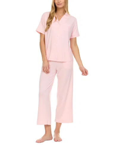Flora By Flora Nikrooz Women's Annie Notch Top And Capri Pajama 2 Piece Set In Pink Cloud