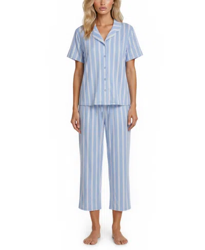 Flora By Flora Nikrooz Women's Gabbie Notch Collar Shirt And Capri Pajama Pants, 2-piece Set In Multi