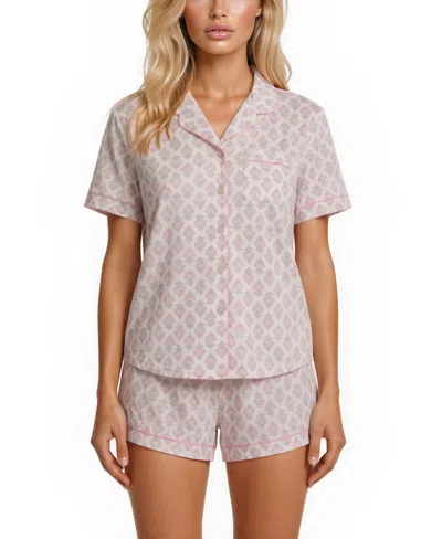 Flora By Flora Nikrooz Women's Gabriella Notch Collar Shirt And Pajama Shorts, 2-piece Set In Multi