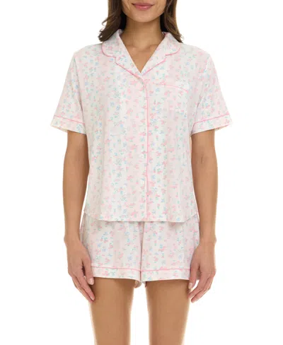 Flora By Flora Nikrooz Women's Gabriella Notch Collar Shirt And Pajama Shorts, 2-piece Set In Pink