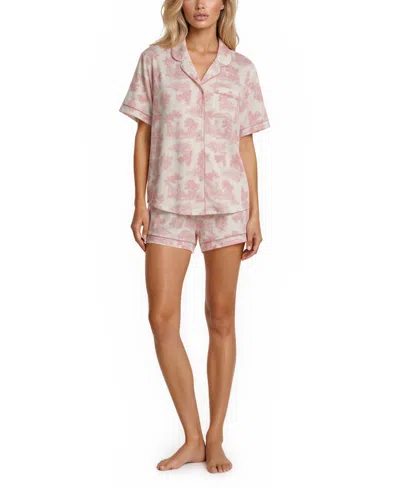 Flora By Flora Nikrooz Women's Gabriella Notch Collar Shirt And Pajama Shorts, 2-piece Set In Neutral