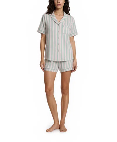 Flora By Flora Nikrooz Women's Gabriella Notch Collar Shirt And Pajama Shorts, 2-piece Set In Multi