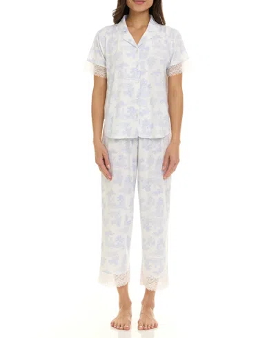 Flora By Flora Nikrooz Women's Janelle Notch Top And Capri Pajama Set In White