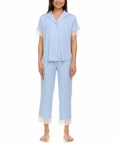 Flora By Flora Nikrooz Women's Janelle Notch Top And Capri Pajama Set In Blue