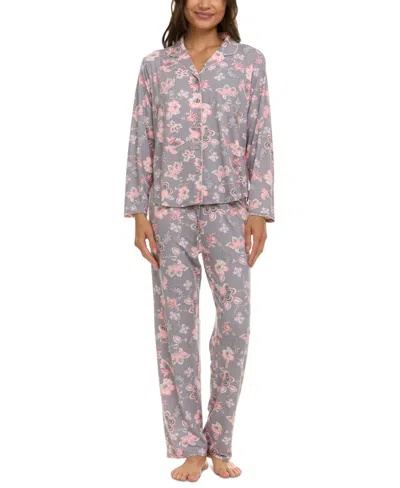 Flora By Flora Nikrooz Women's Lindsey Floral Pajama Set In Gray