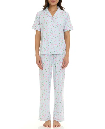 Flora By Flora Nikrooz Women's Short-sleeve Top And Pajama Pants, 2-piece Set In Blue