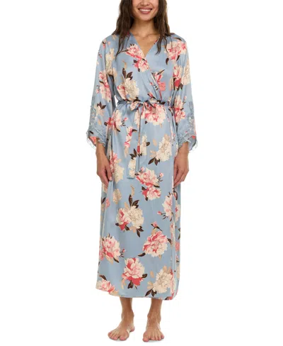 Flora By Flora Nikrooz Women's Stella Floral Charmeuse Robe In Gray