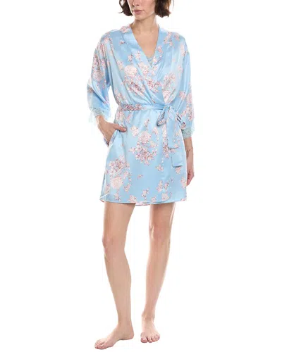 Flora Nikrooz 2pc Printed Matte Charmeuse, Wrap & Cami Set In Blue