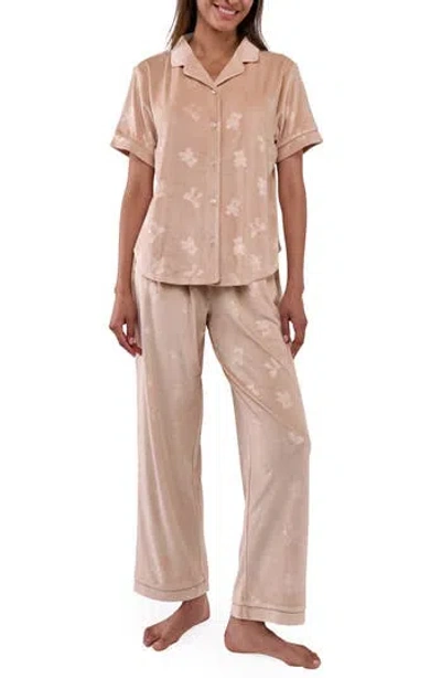 Flora Nikrooz Addie Teddy Bear Embossed Pajamas In Tan