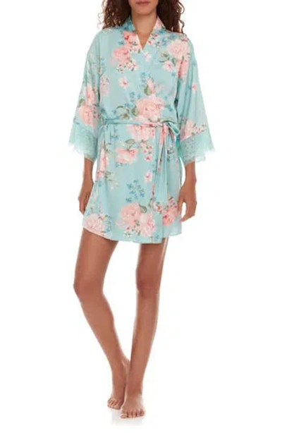 Flora Nikrooz Andrea Floral Lace Trim Robe In Blue
