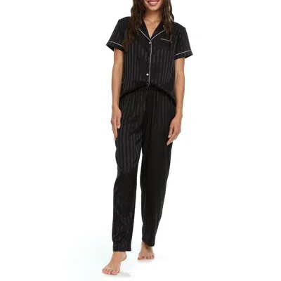 Flora Nikrooz Angela Jacquard Stripe Long Pajamas In Black