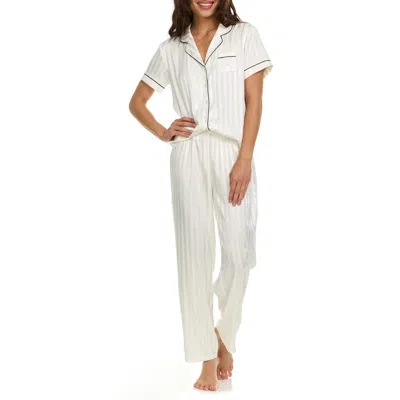 Flora Nikrooz Angela Jacquard Stripe Long Pajamas In Ivory