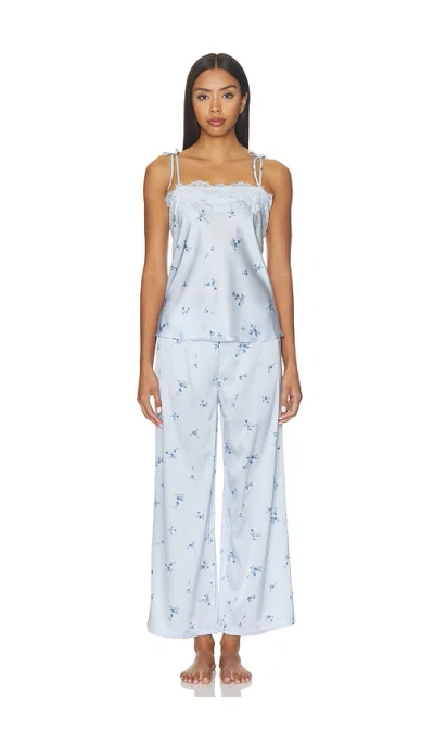 Flora Nikrooz Celeste Printed Stretch Charm Cami And Pant Set With Lace In Blue