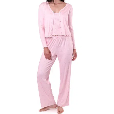 Flora Nikrooz Fern 3-piece Sparkle Pointelle Pajamas In Animal Print
