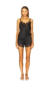 Flora Nikrooz Gabby Lace Trim Satin Charmeuse Short Pajamas In Black