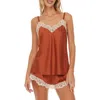 Flora Nikrooz Gabby Lace Trim Satin Charmeuse Short Pajamas In Brown