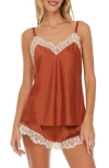 Flora Nikrooz Gabby Lace Trim Satin Charmeuse Short Pajamas In Copper