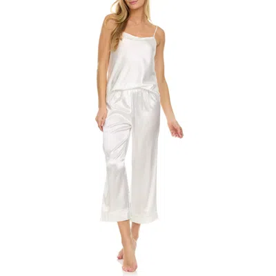 Flora Nikrooz Jamie Pin Dot Satin Capri Pajamas With Faux Pearl Trim In Ivory