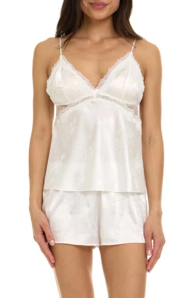 Flora Nikrooz Kaiya Lace Trim Satin Short Pajamas In White