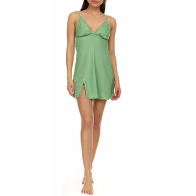 Flora Nikrooz Madelyn Lace Trim Satin Charmeuse Chemise In Olive