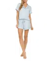 Flora Nikrooz Satin Short Pajamas With Faux Pearl Trim In Ice Flow