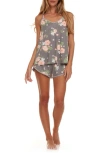 Flora Nikrooz Petunia Floral Print Short Camisole Pajamas In Grey