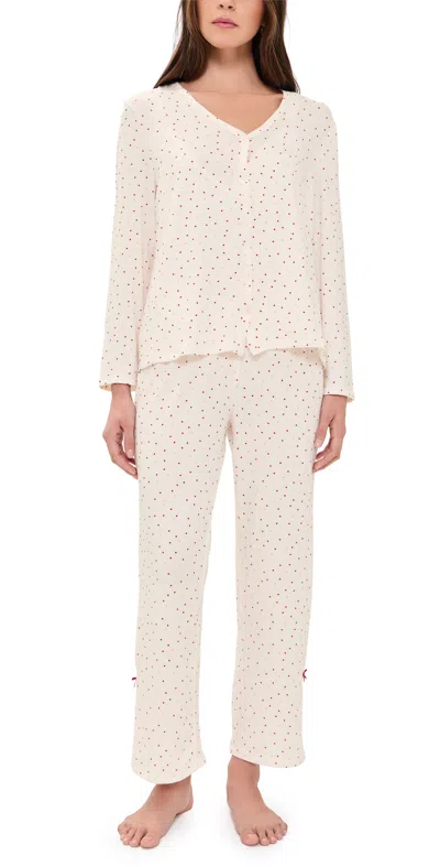 Flora Nikrooz Printed Knit Cardigan Pajama Set With Bows Ivory/red In White