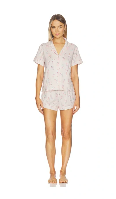 Flora Nikrooz Printed Knit Notch And Short Set In Multi