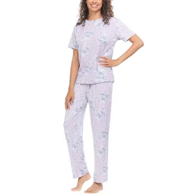 Flora Nikrooz Printed Notch Collar Pajama Set In Blue In Purple